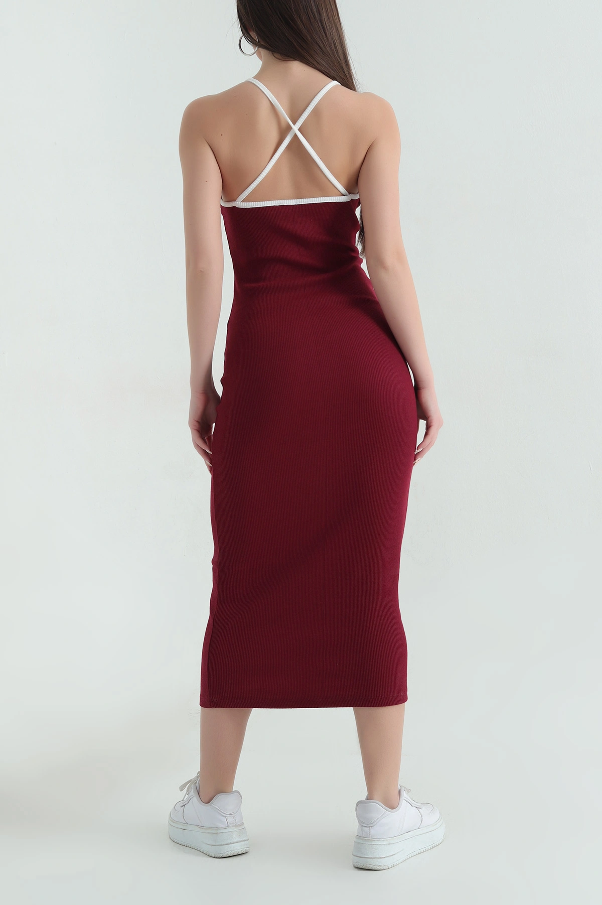 Bordo Kolsuz Fitilli Elbise 354545