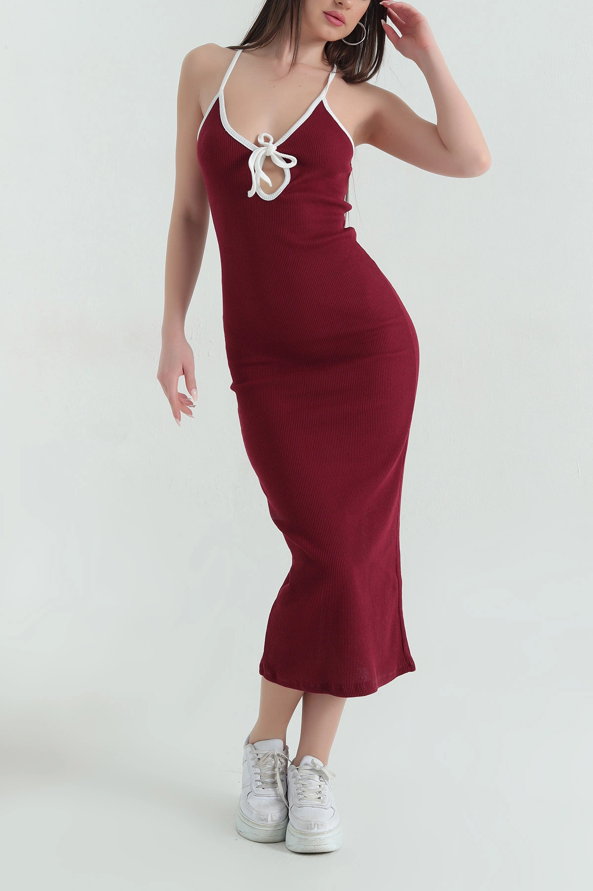 Bordo Kolsuz Fitilli Elbise 354545