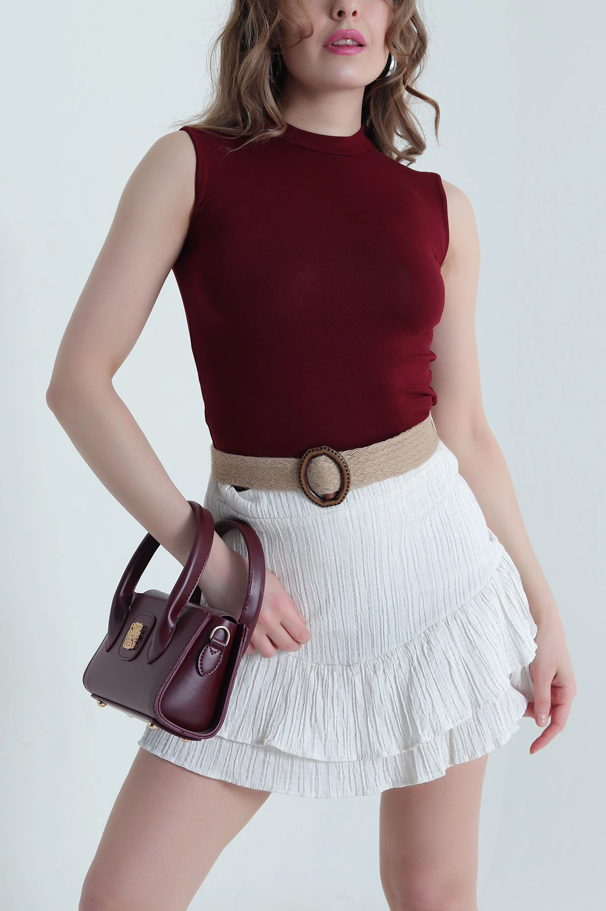 Bordo Kolsuz Likralı Oysho Kadın Badi 445058