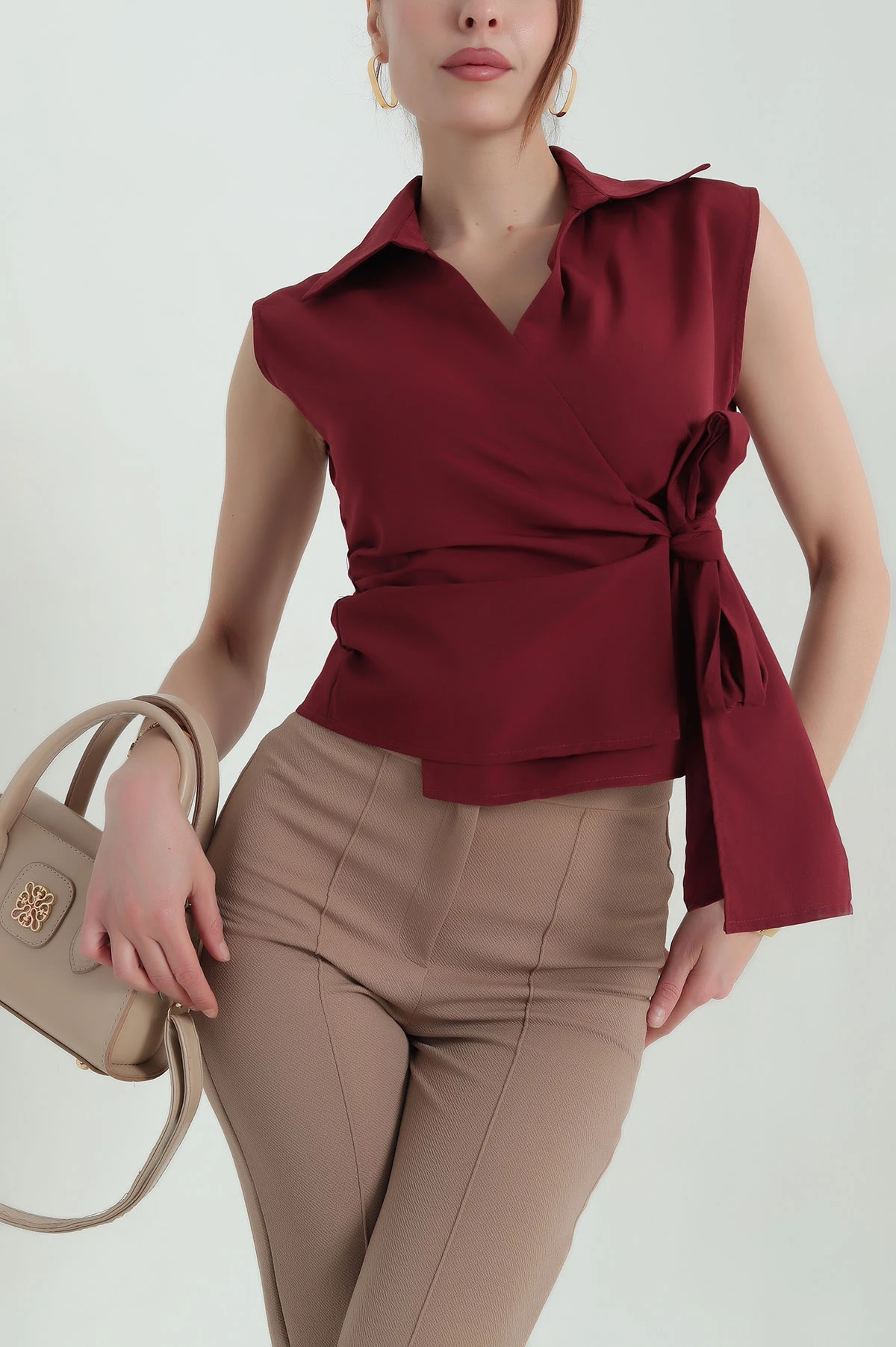 Bordo Kolsuz Poplin Kadın Gömlek 366849