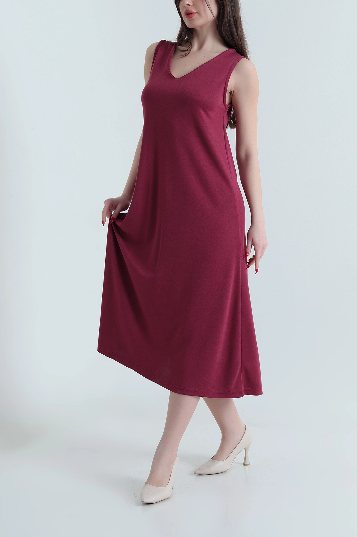 Bordo Kolsuz V Yaka Pike Kadın Elbise 442136