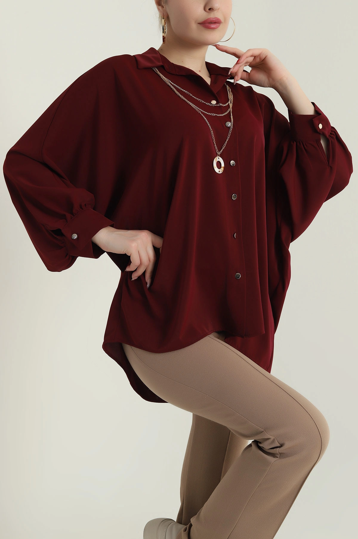 Bordo Kolyeli Jesica Kadın Gömlek Tunik 428788