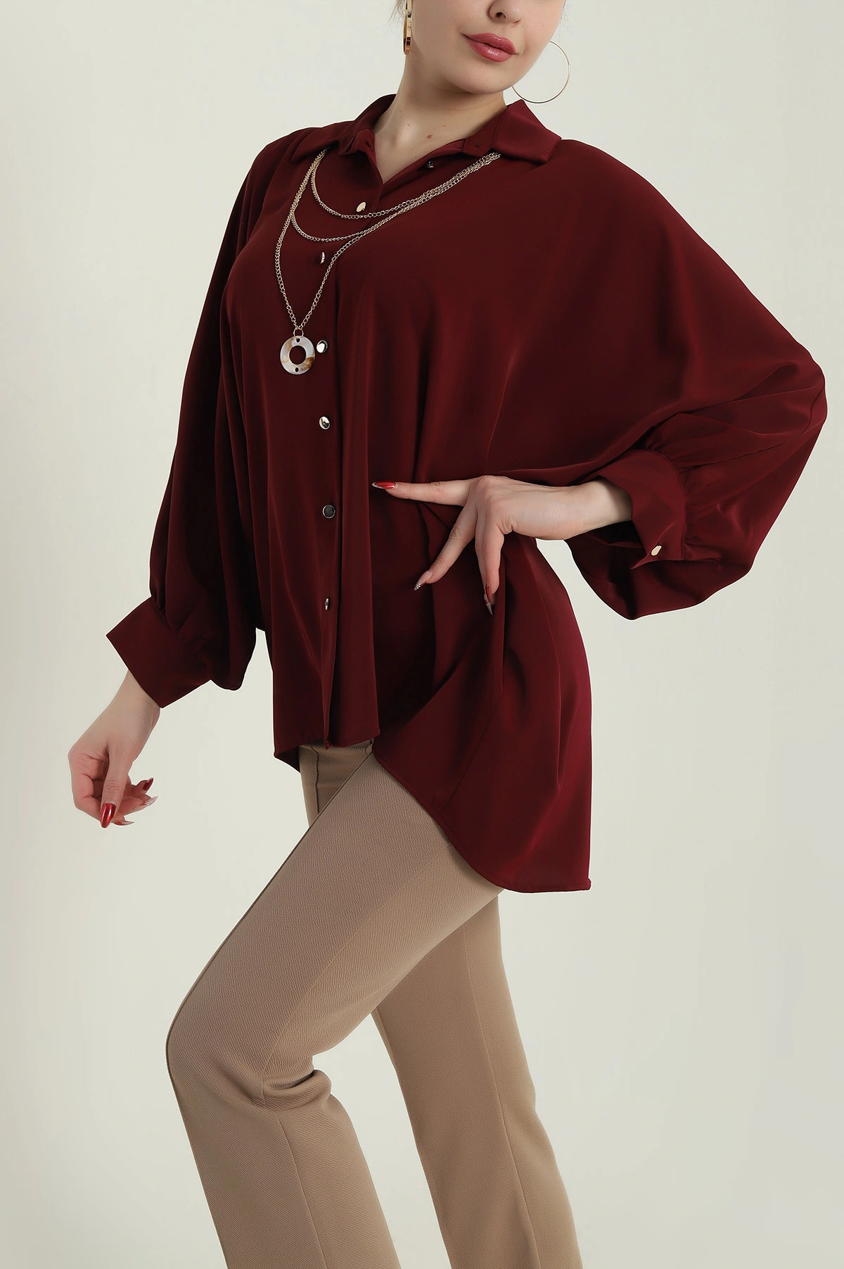 Bordo Kolyeli Jesica Kadın Gömlek Tunik 428788