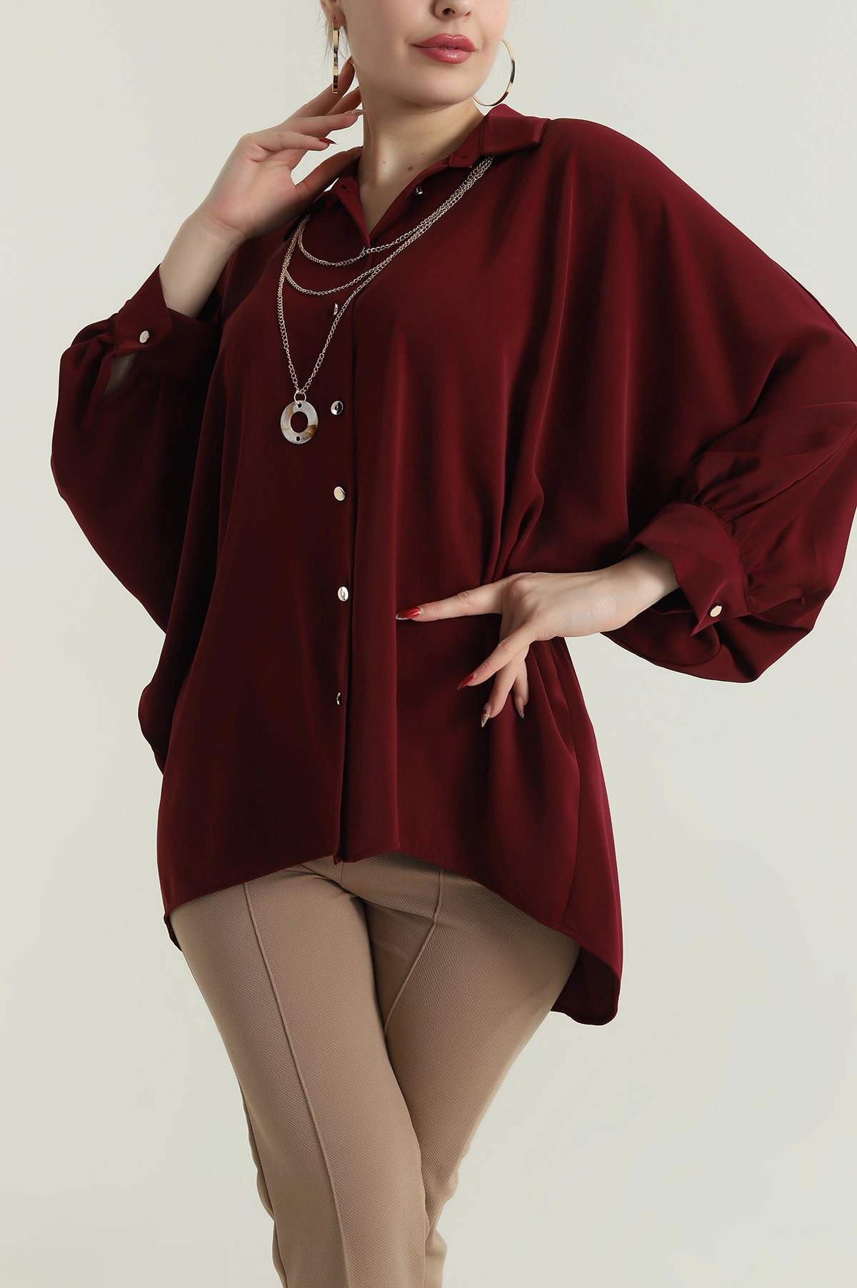 Bordo Kolyeli Jesica Kadın Gömlek Tunik 428788