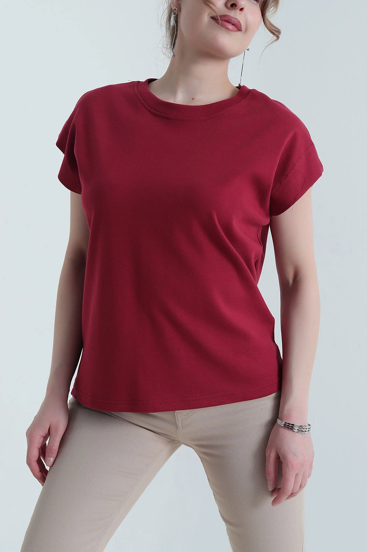 Bordo Kompak Kadın Kolsuz Tişört 453294