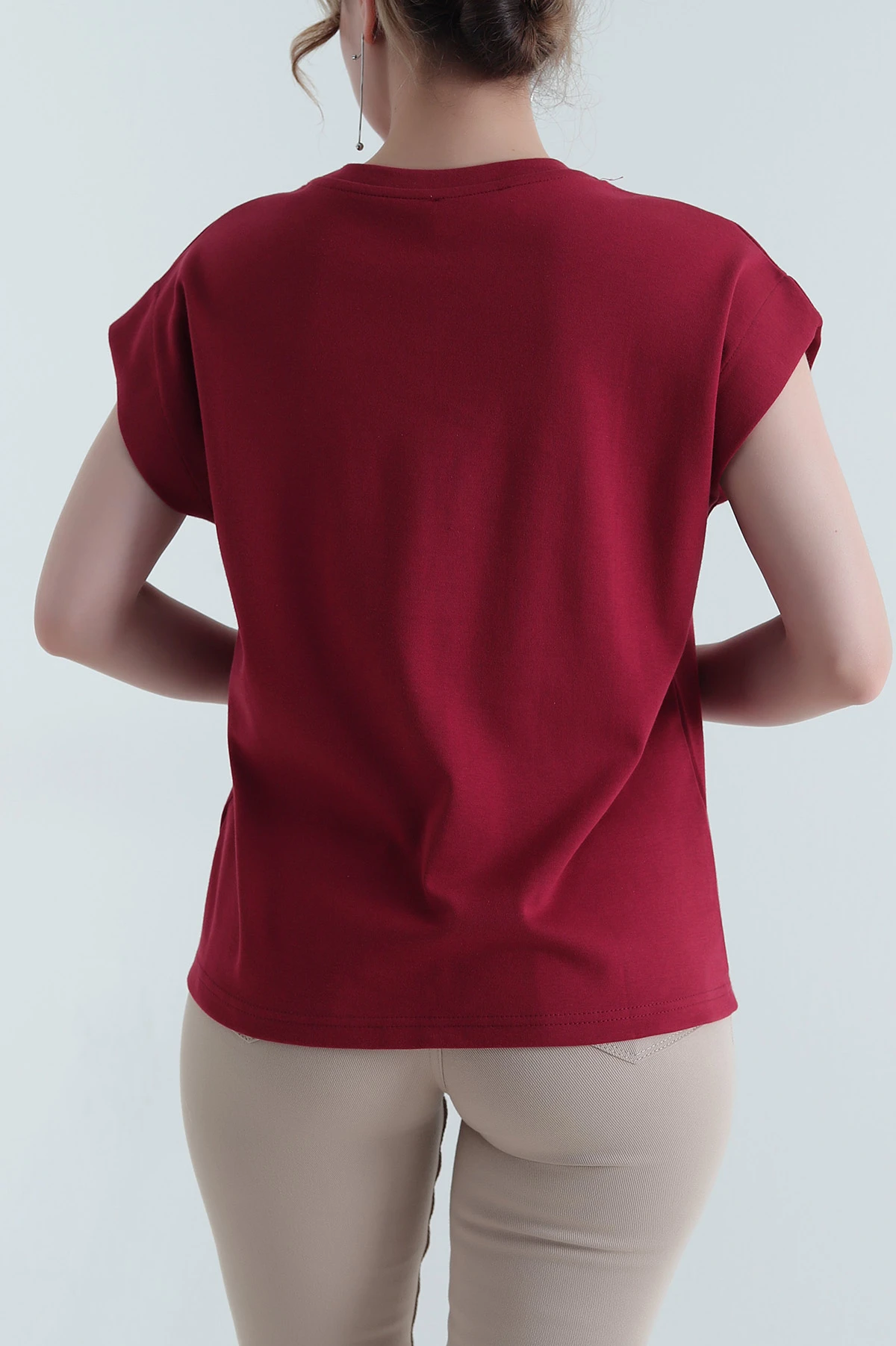 Bordo Kompak Kadın Kolsuz Tişört 453294