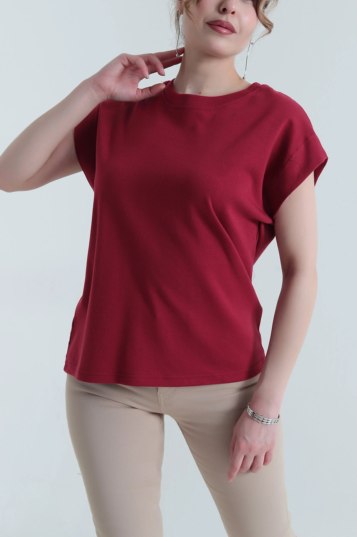 Bordo Kompak Kadın Kolsuz Tişört 453294