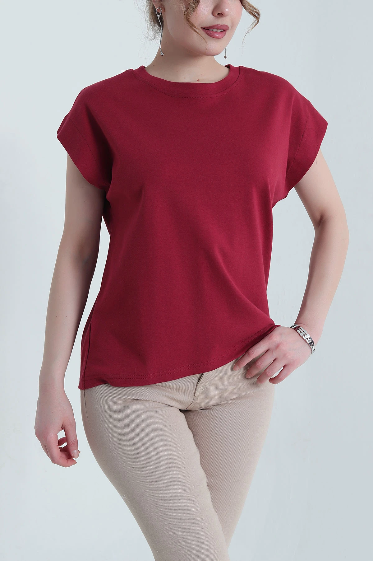 Bordo Kompak Kadın Kolsuz Tişört 453294