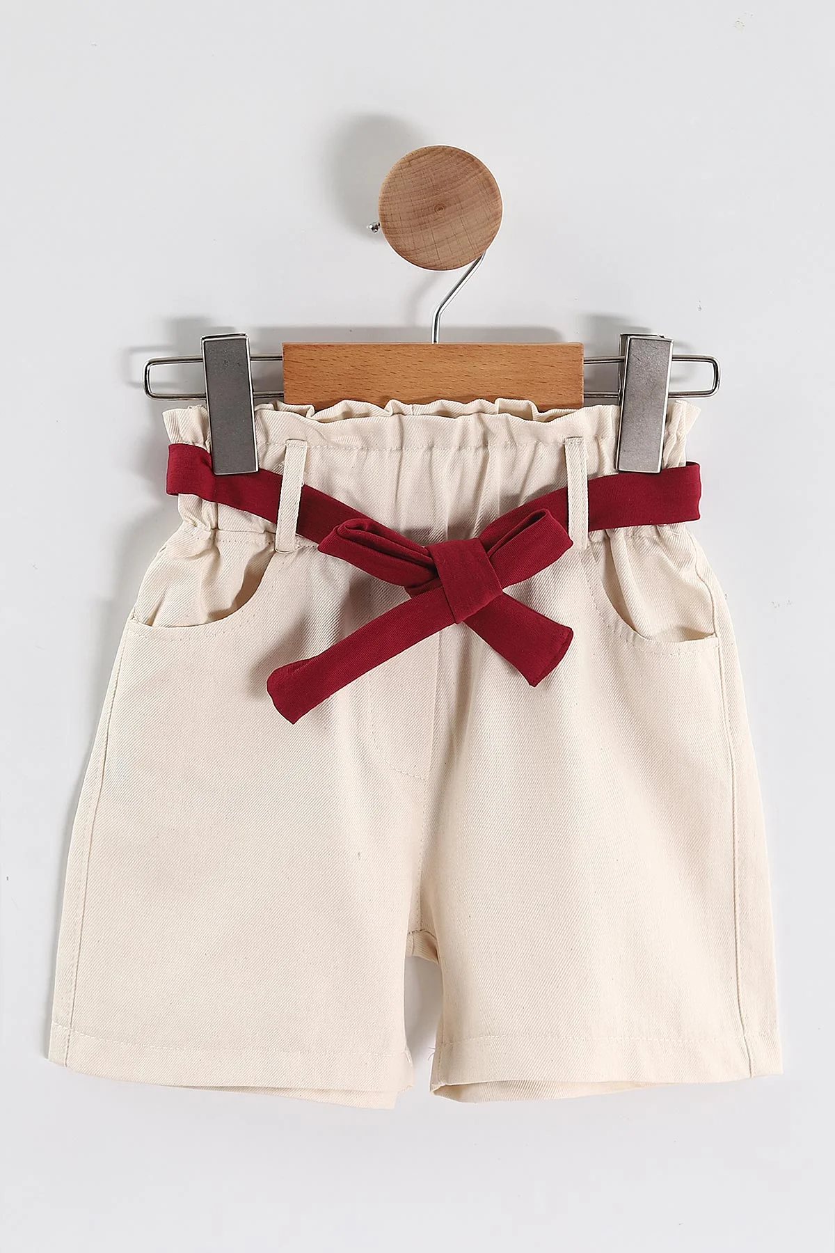 Bordo Krem (2-5 Yaş) Flowers Baskılı Süprem Tişörtlü Gabardin Şortlu Kız Çocuk Yazlık Takım 445910