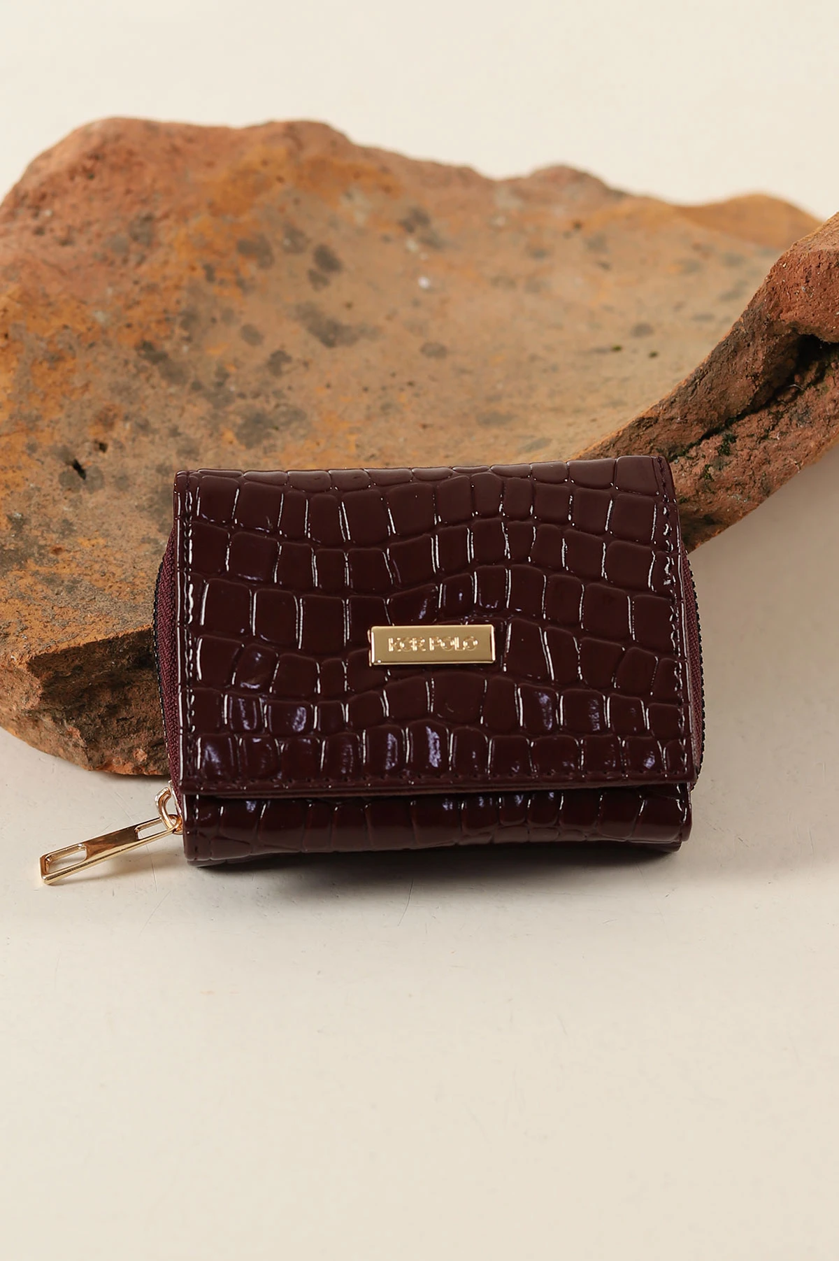 Bordo Kroko Desen Fermuarlı Kadın Cüzdan 273893