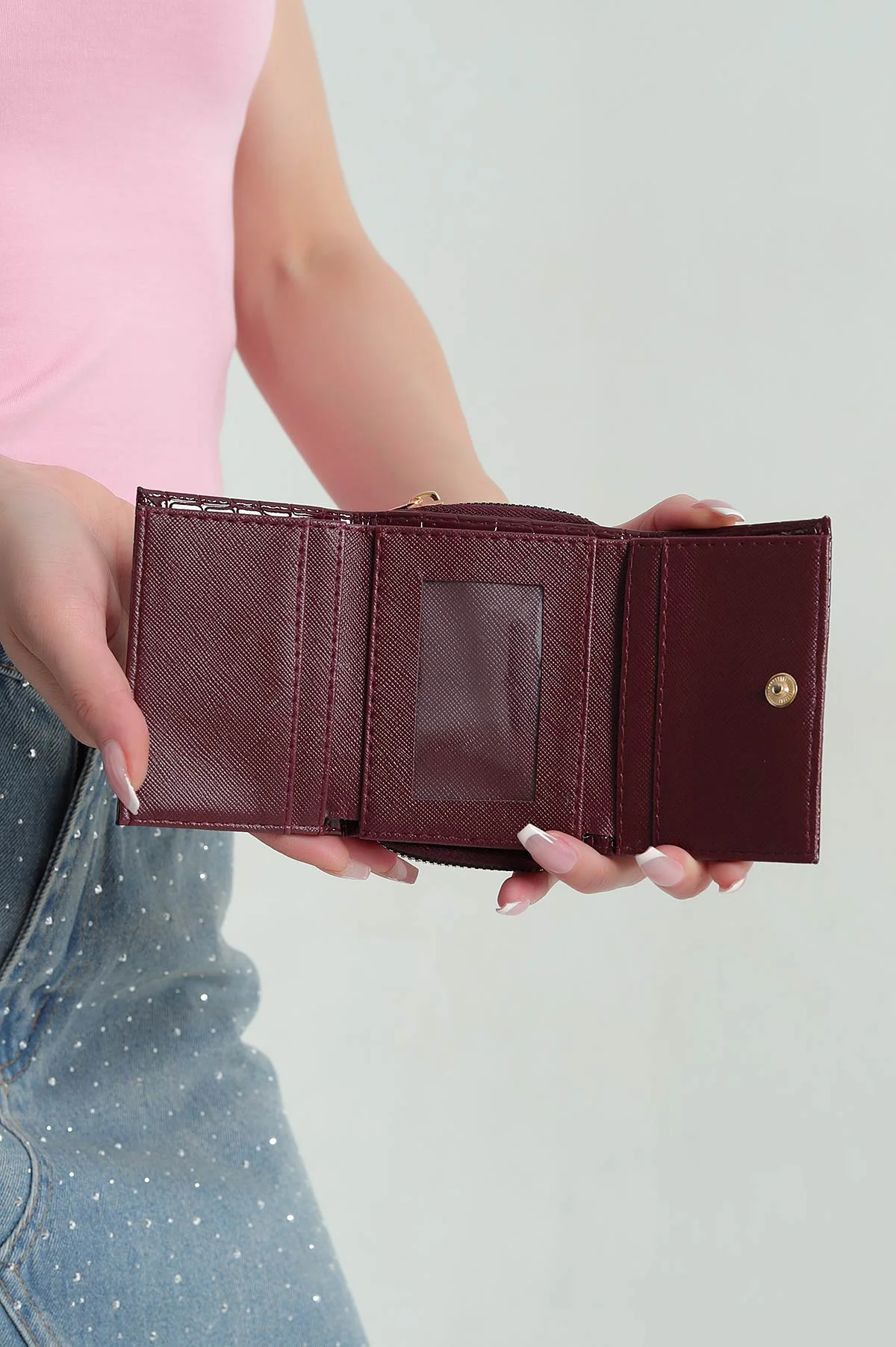 Bordo Kroko Desen Fermuarlı Kadın Cüzdan 273893