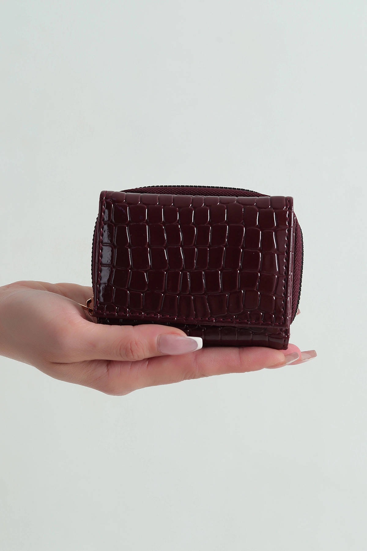 Bordo Kroko Desen Fermuarlı Kadın Cüzdan 273893