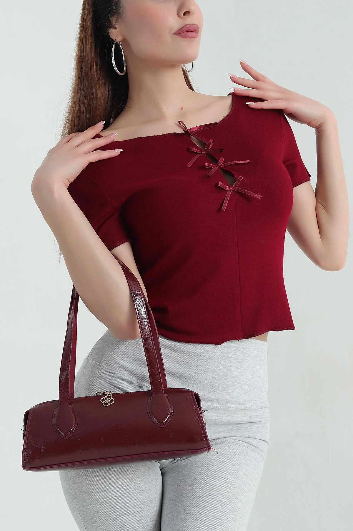 Bordo Kurdela Tasarım Bluz 357408