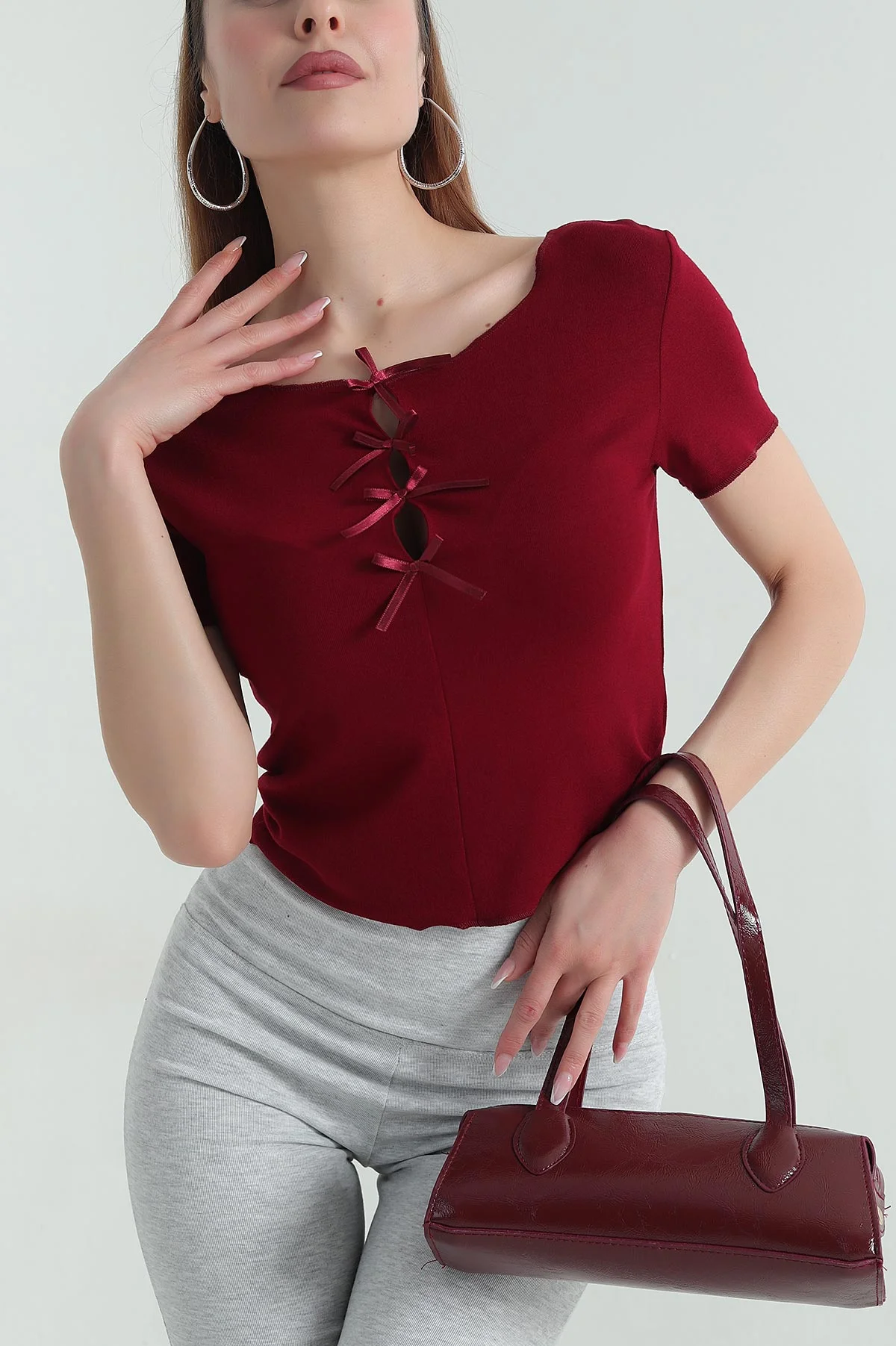 Bordo Kurdela Tasarım Bluz 357408