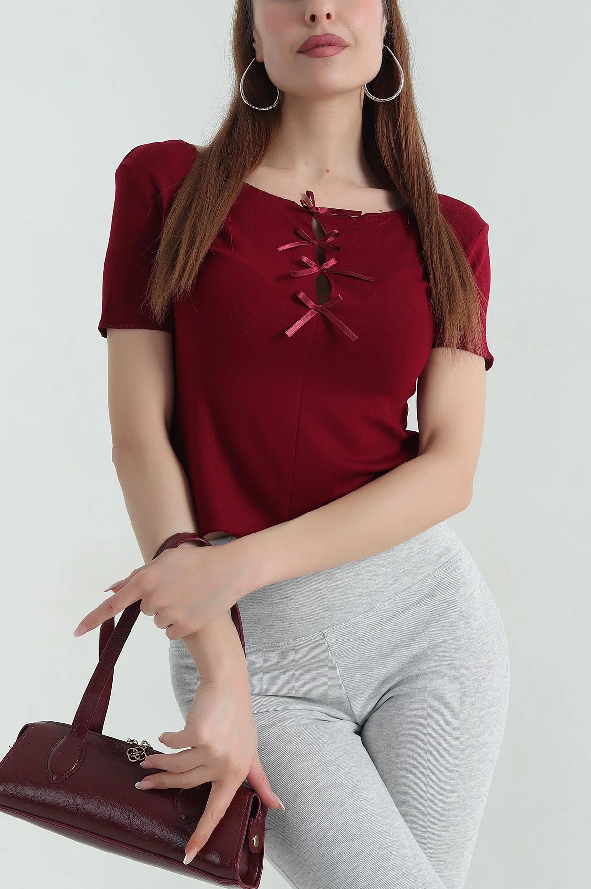Bordo Kurdela Tasarım Bluz 357408