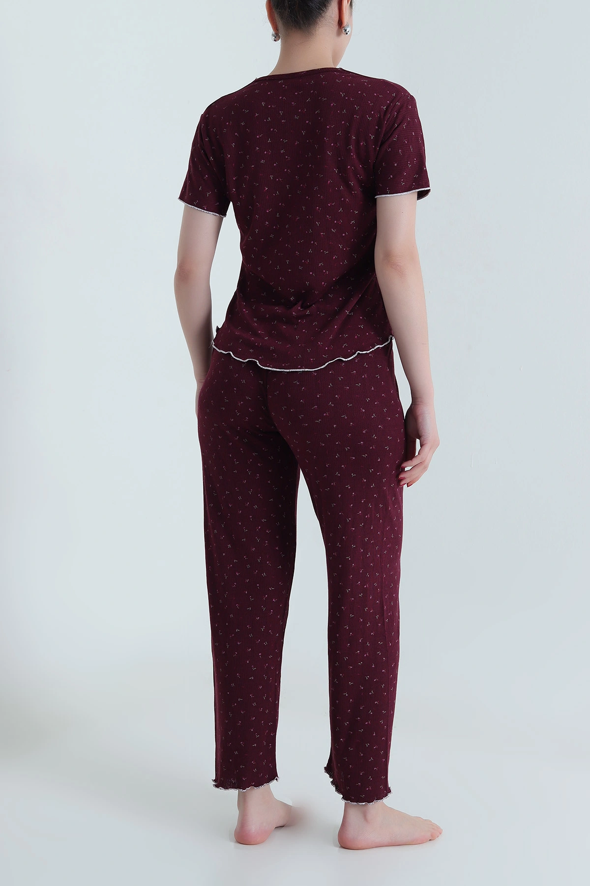Bordo Kurdela Tasarım Kadın Pijama Takımı 467879