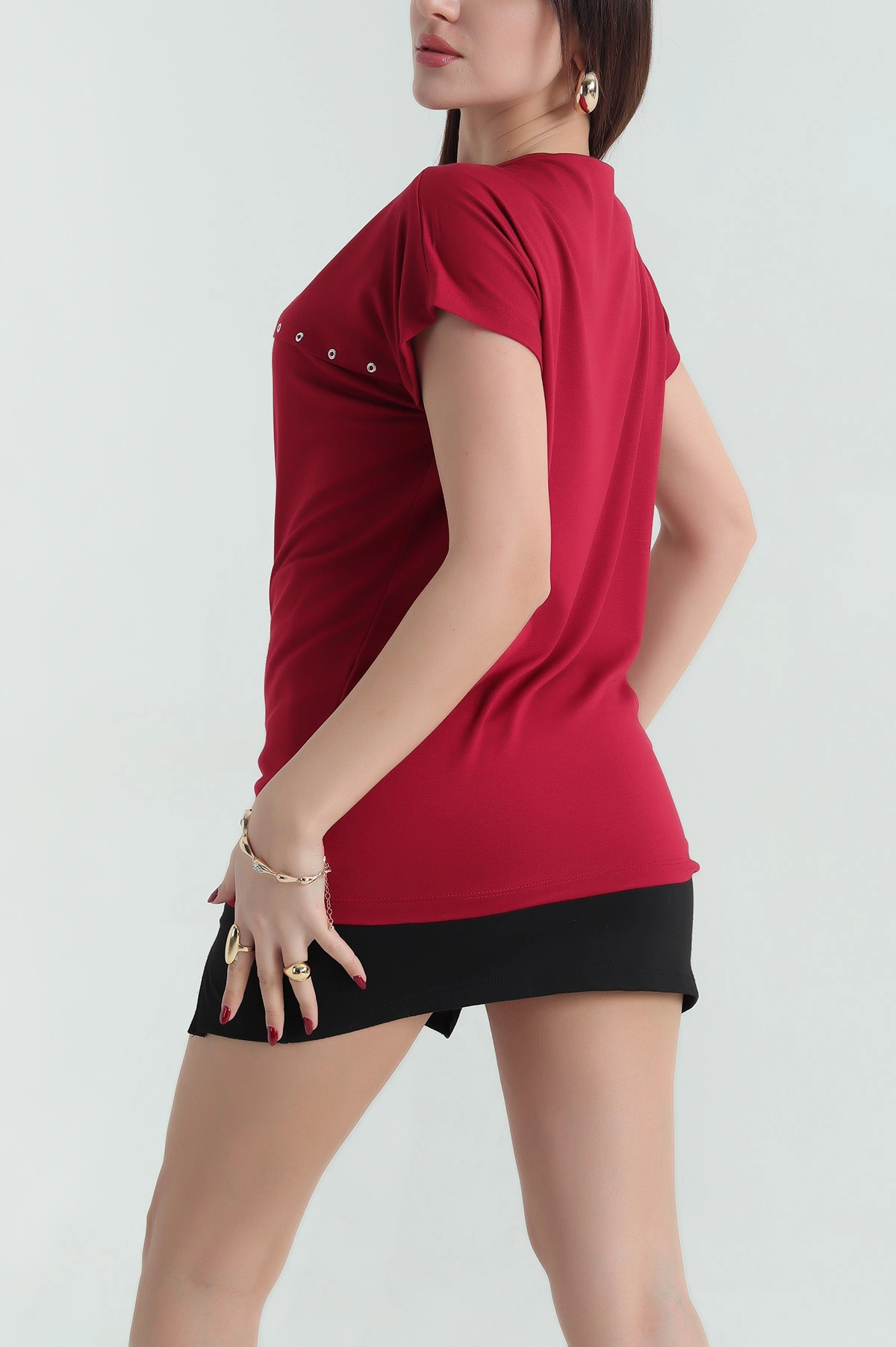 Bordo Kuş Gözlü Viskon Bluz 335904