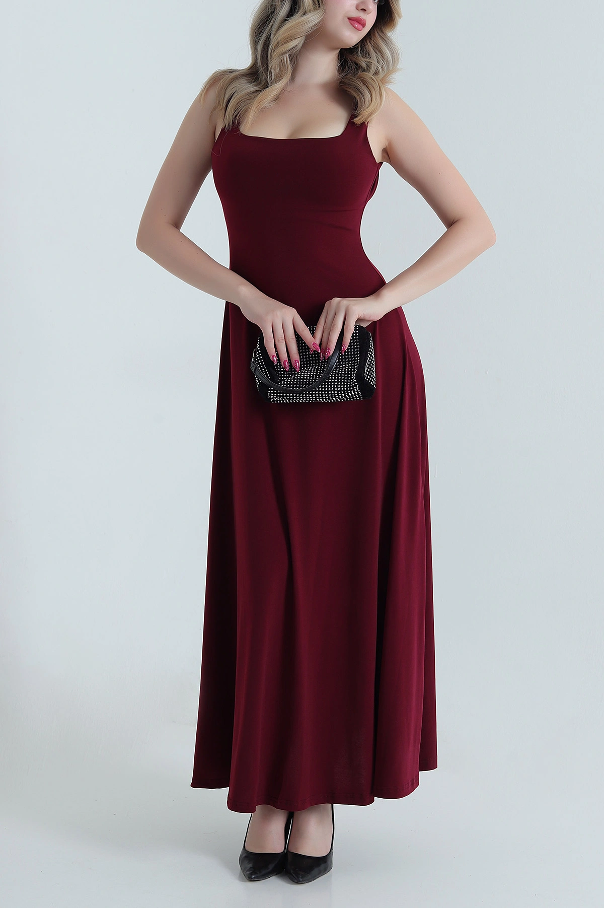 Bordo Likralı Askılı Buzzy Kadın Elbise 476163