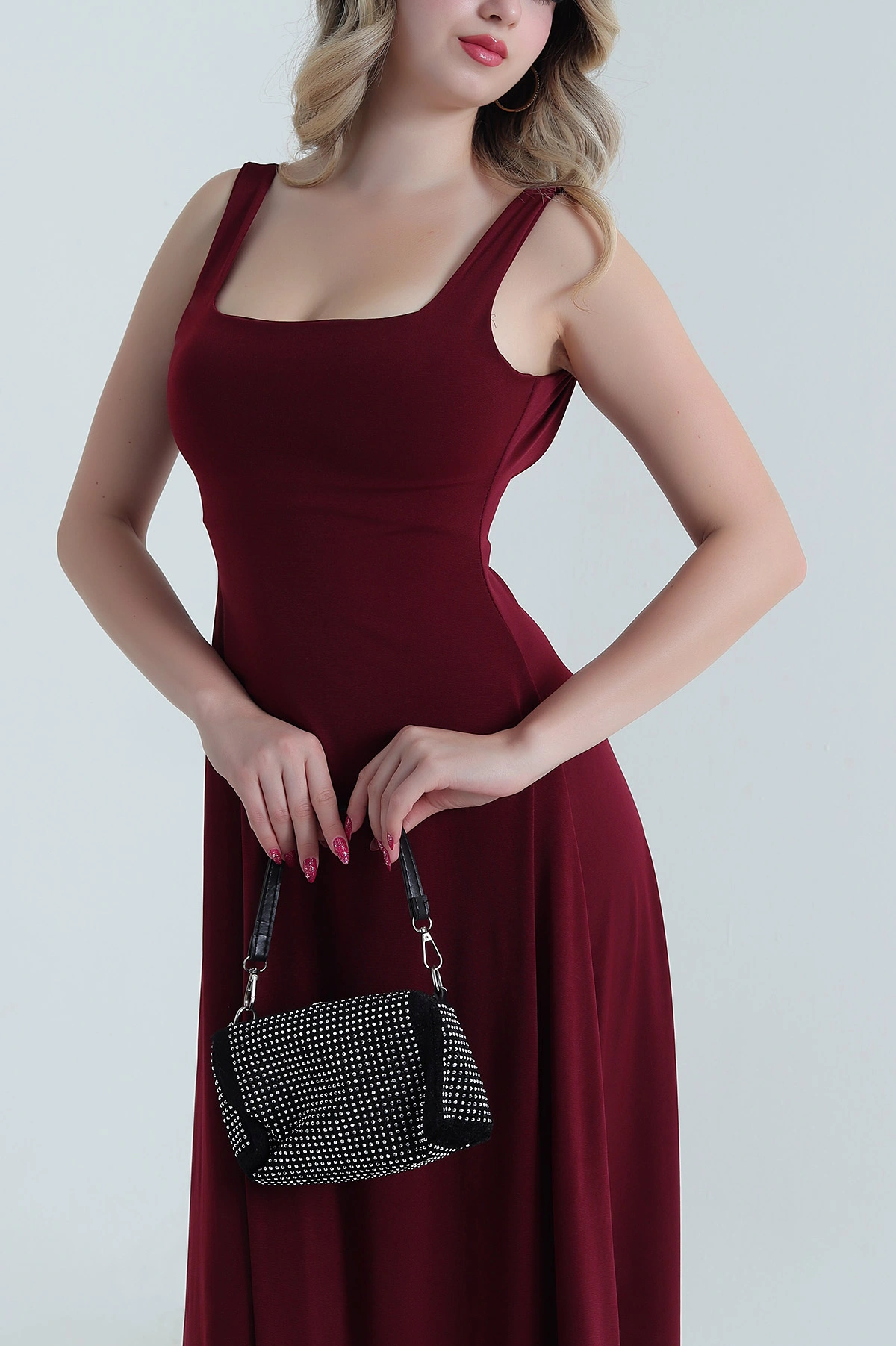 Bordo Likralı Askılı Buzzy Kadın Elbise 476163