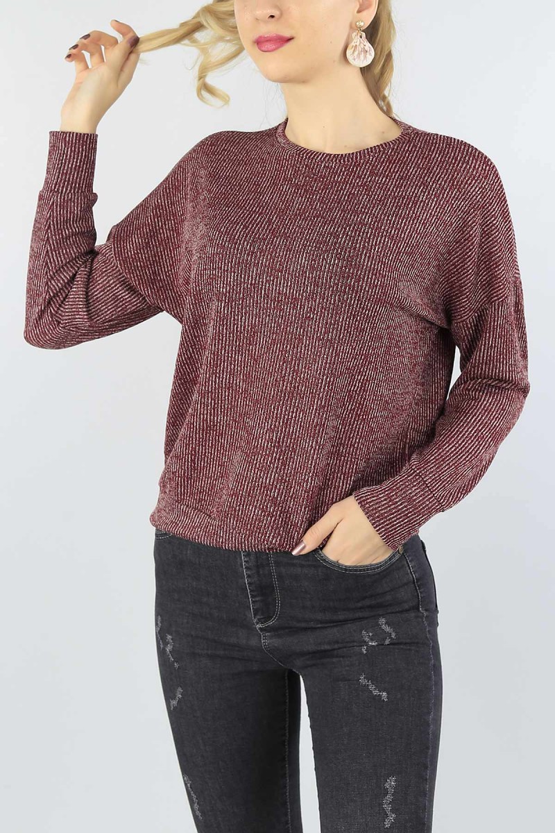 Bordo Likralı Bayan Triko Kazak 53764