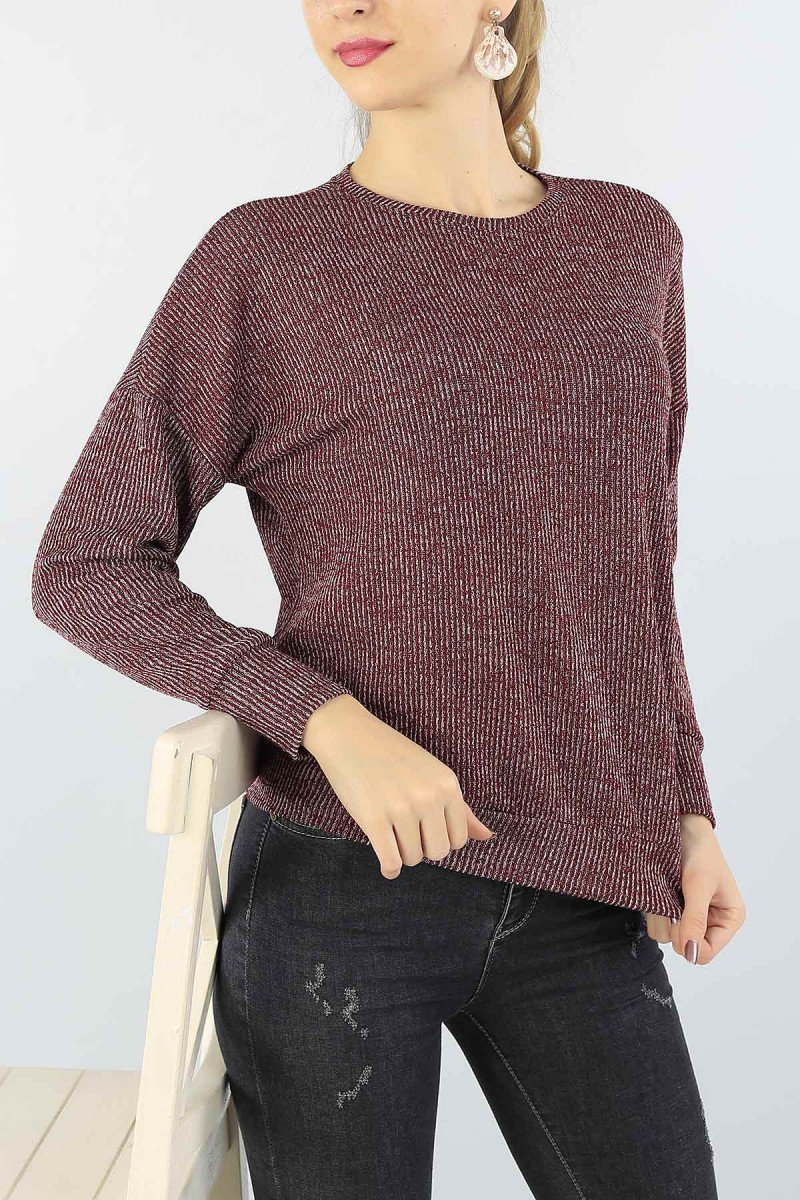 Bordo Likralı Bayan Triko Kazak 53764