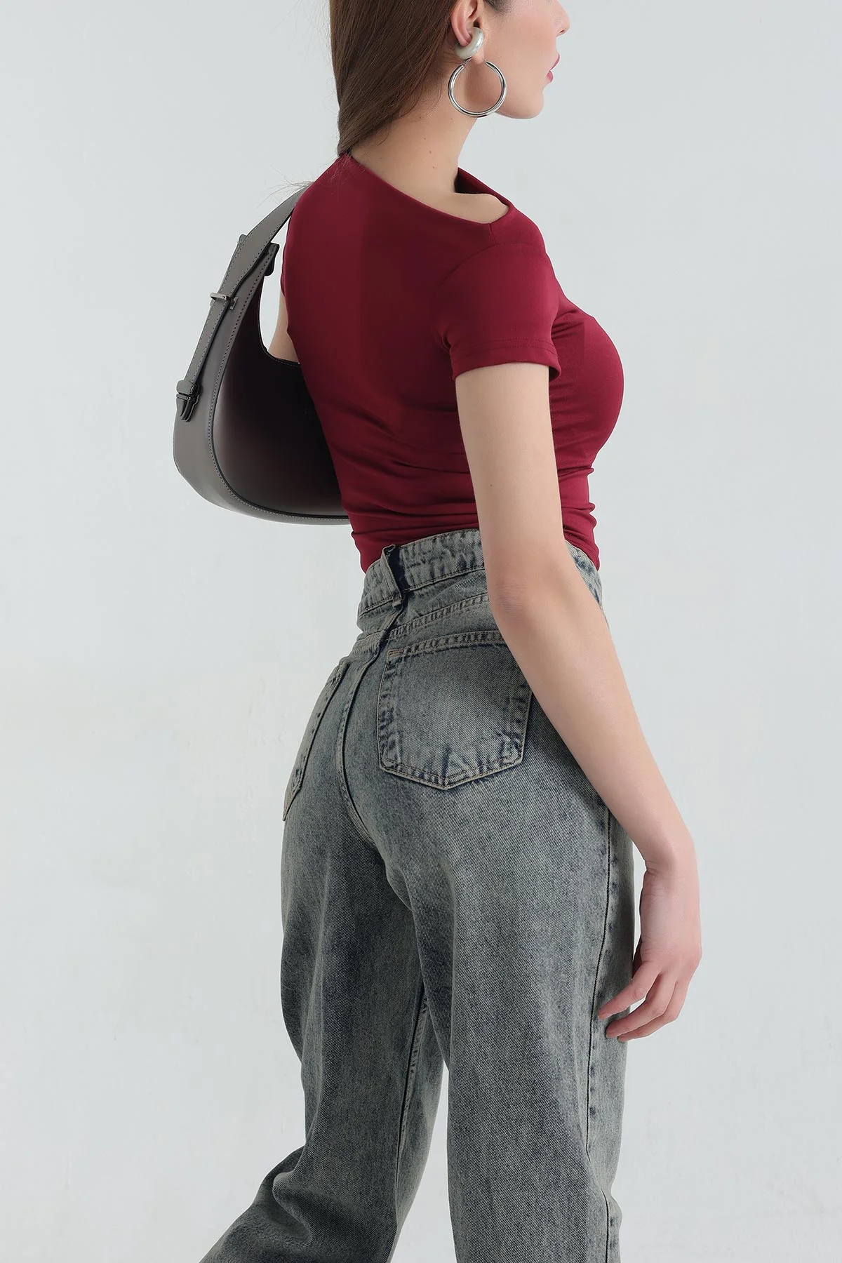 Bordo Likralı Büzgülü Sandy Bluz 337390