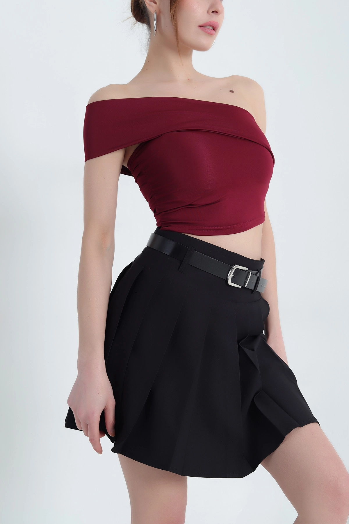 Bordo Likralı Büzgülü Sandy Bluz 338347