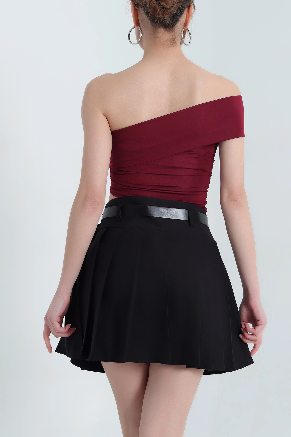 Bordo Likralı Büzgülü Sandy Bluz 338347