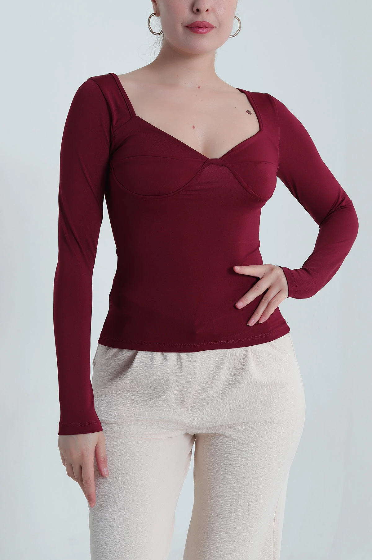 Bordo Likralı Dalgıç Kadın Bluz 484480