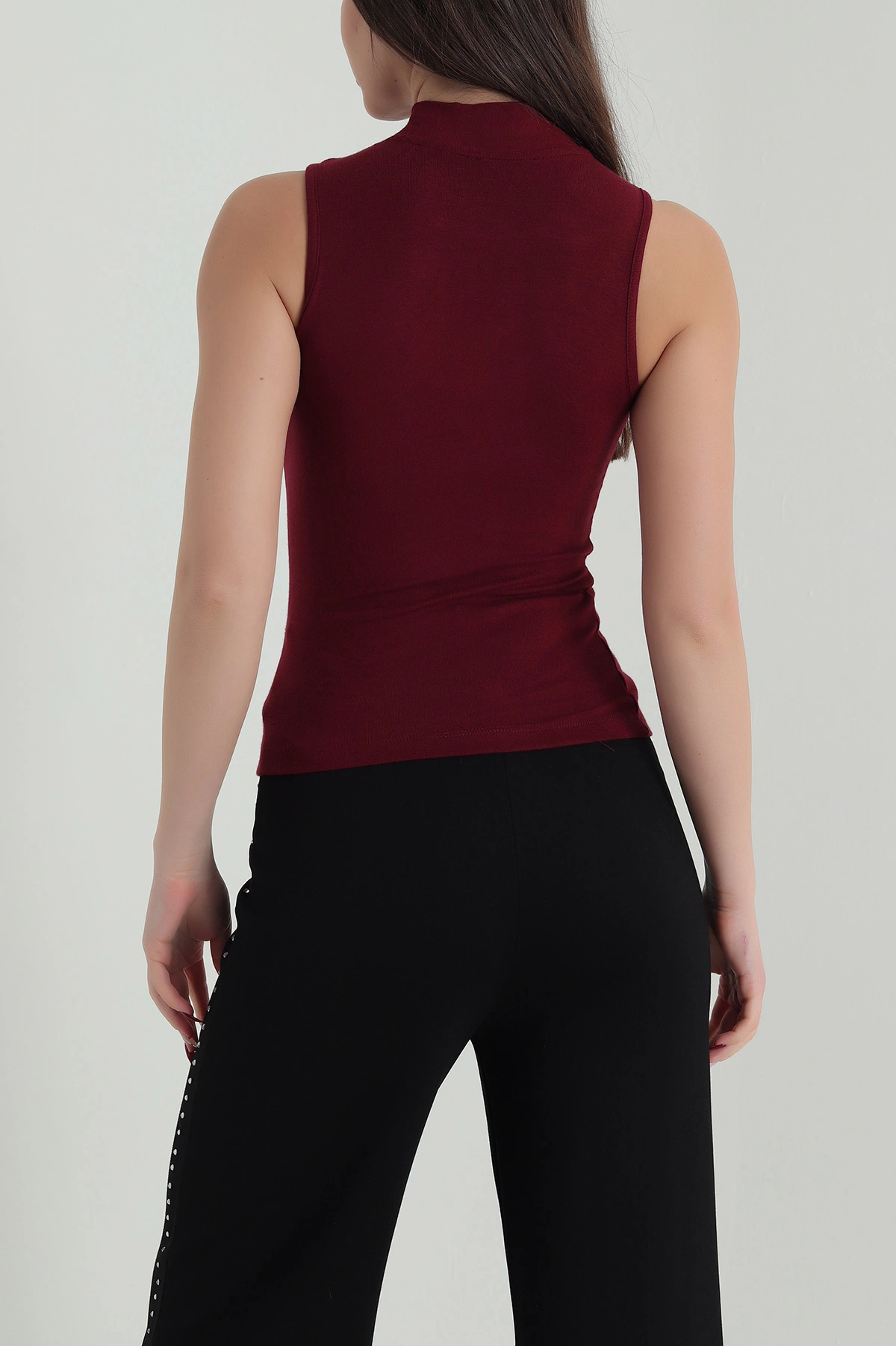 Bordo Likralı Dik Yaka Oysho Kadın Bluz 423142