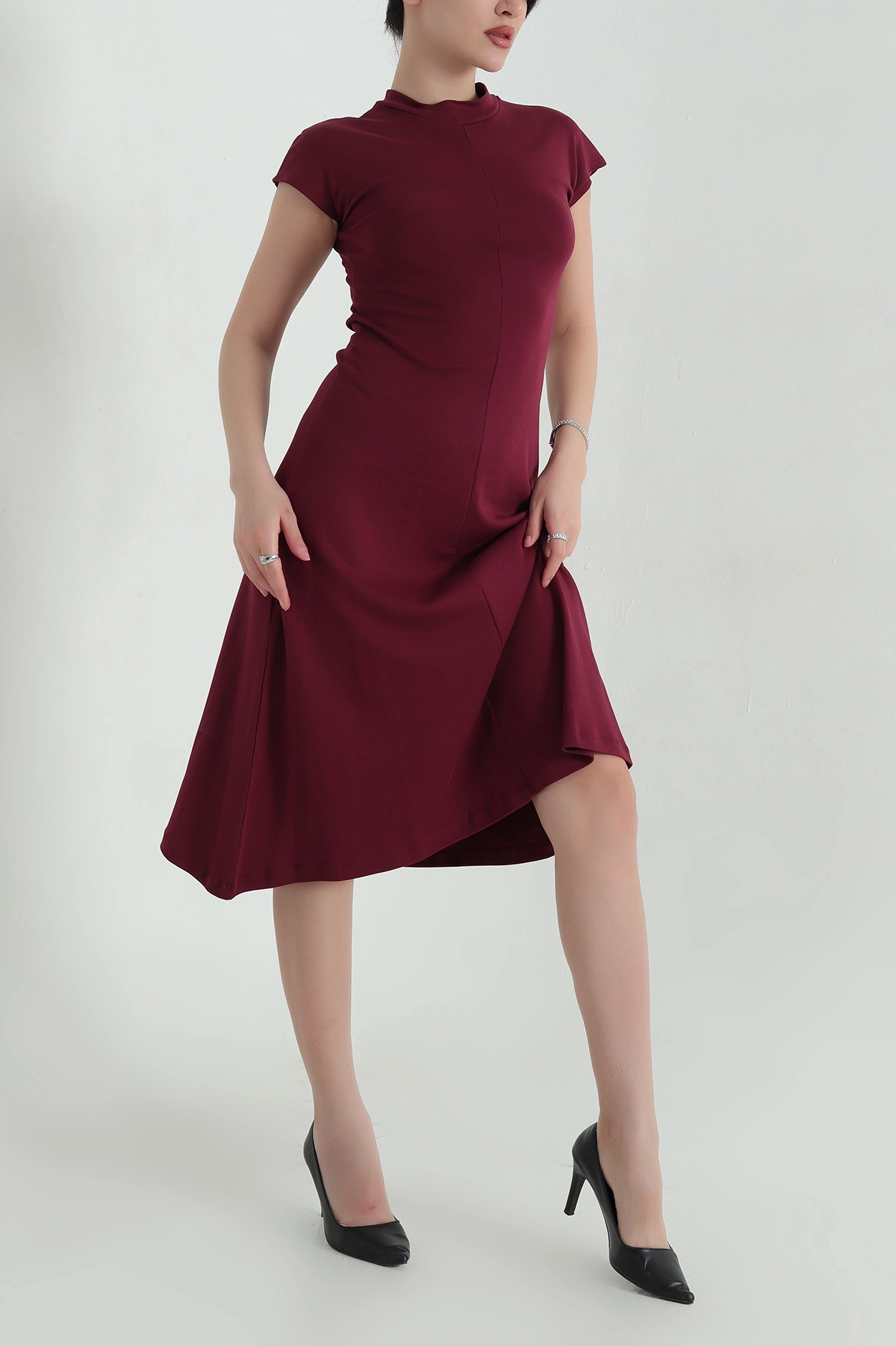 Bordo Likralı Kolsuz Modal Kadın Elbise 352829