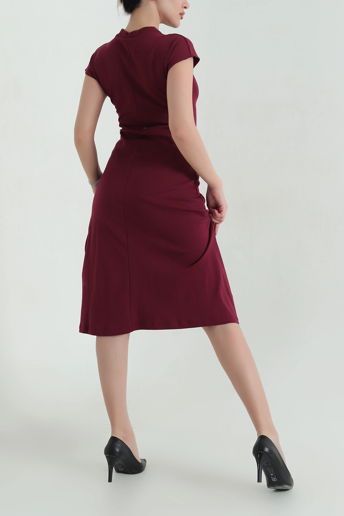 Bordo Likralı Kolsuz Modal Kadın Elbise 352829