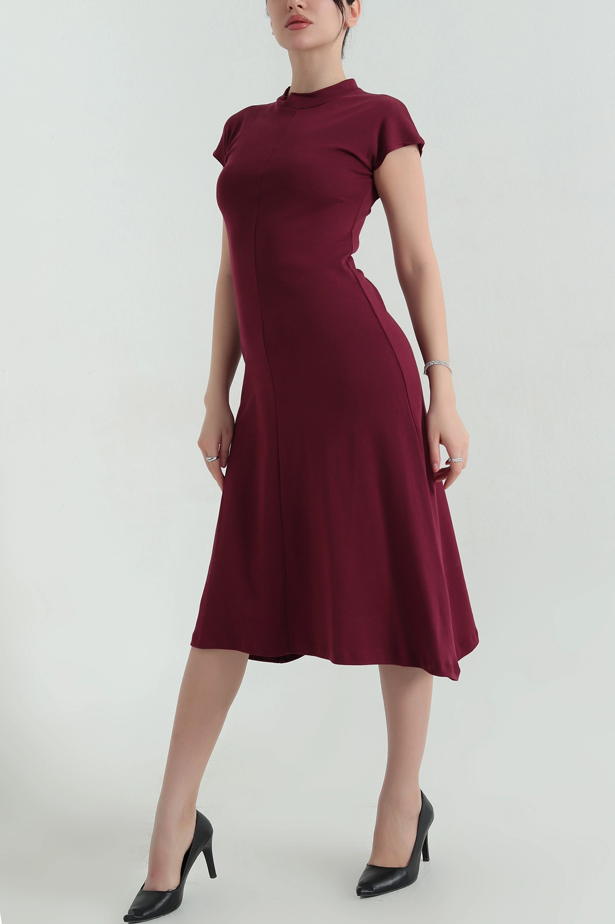 Bordo Likralı Kolsuz Modal Kadın Elbise 352829