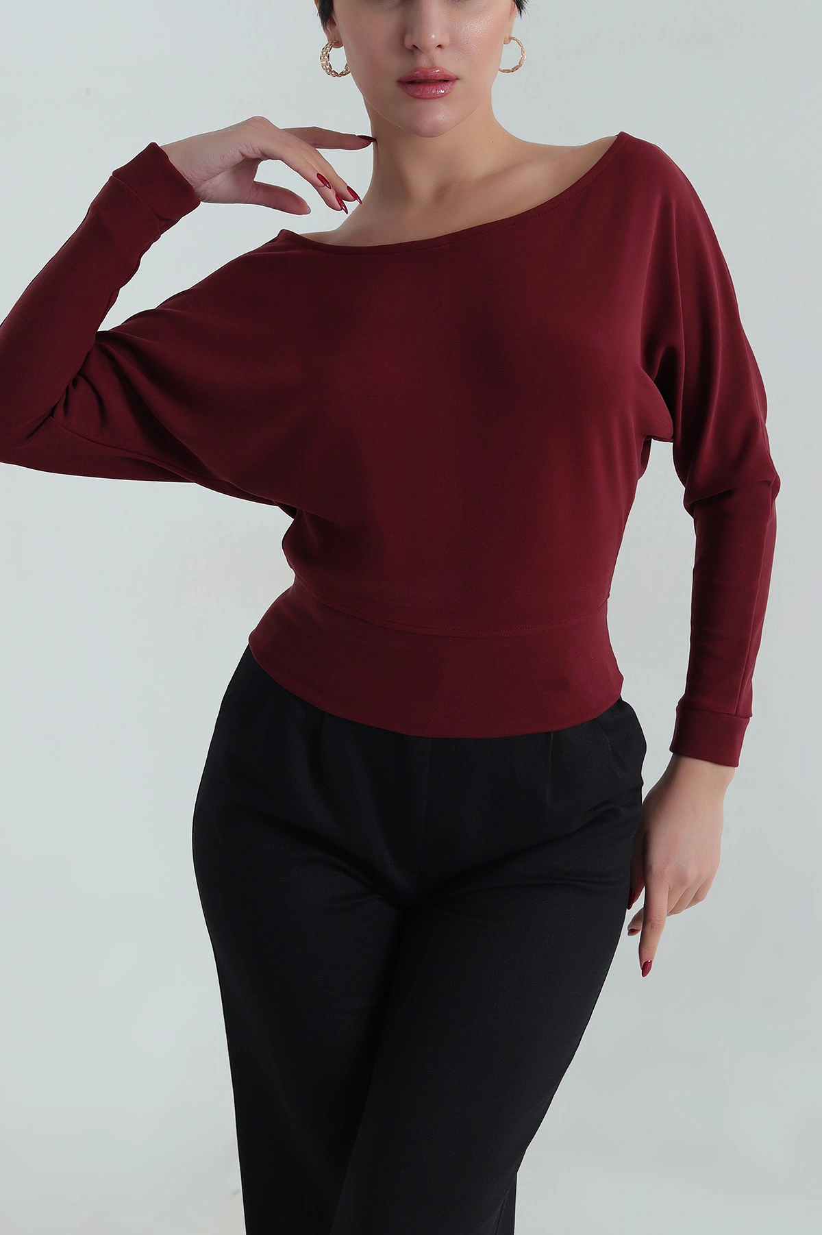 Bordo Likralı Modal Kadın Badi 413955