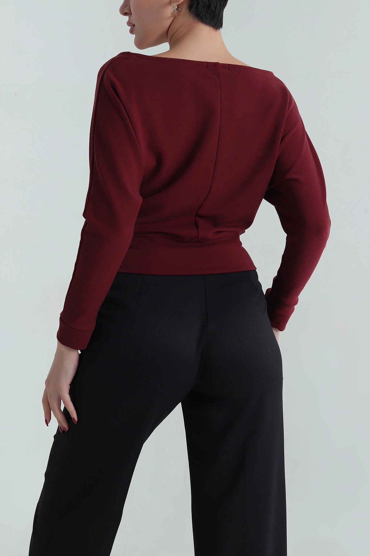 Bordo Likralı Modal Kadın Badi 413955