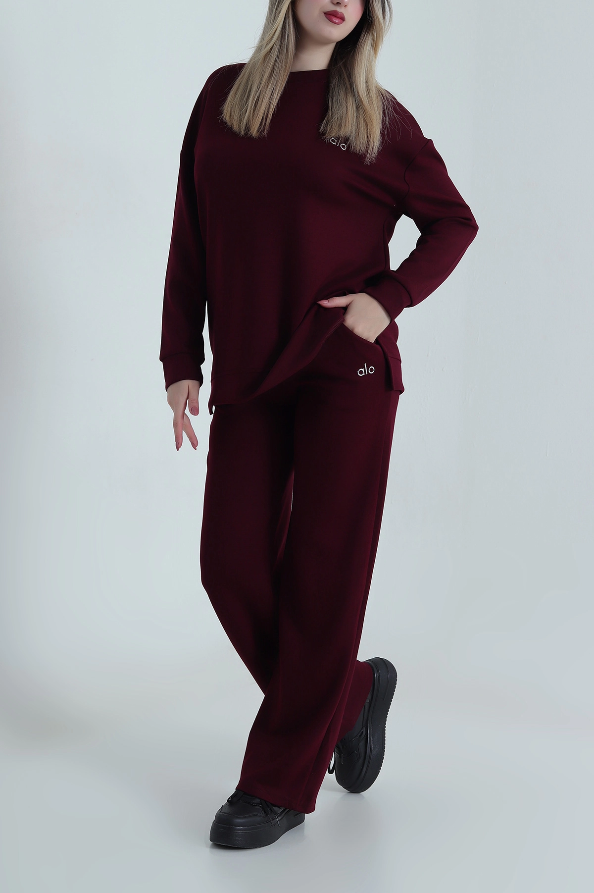 Bordo Likralı Modal Kadın İkili Takım 486347