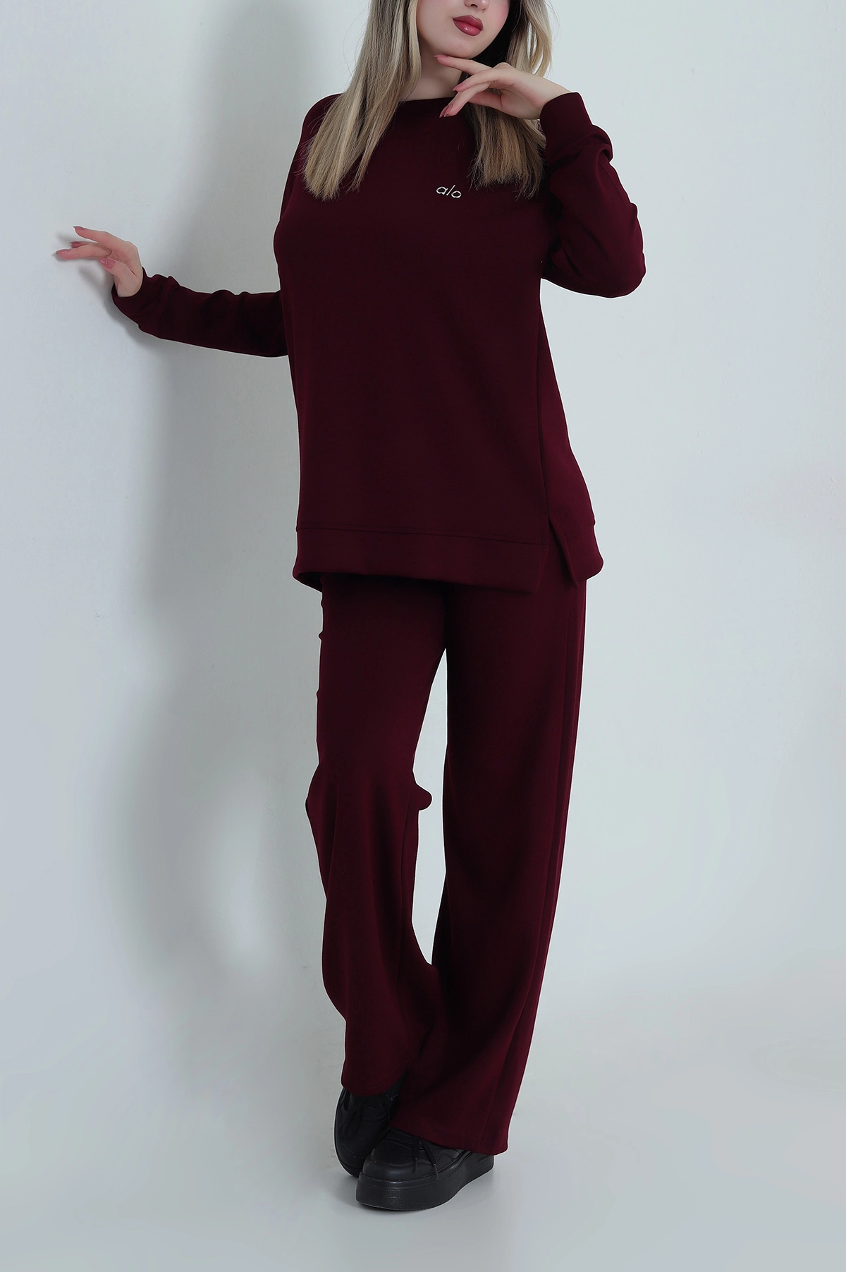 Bordo Likralı Modal Kadın İkili Takım 486347