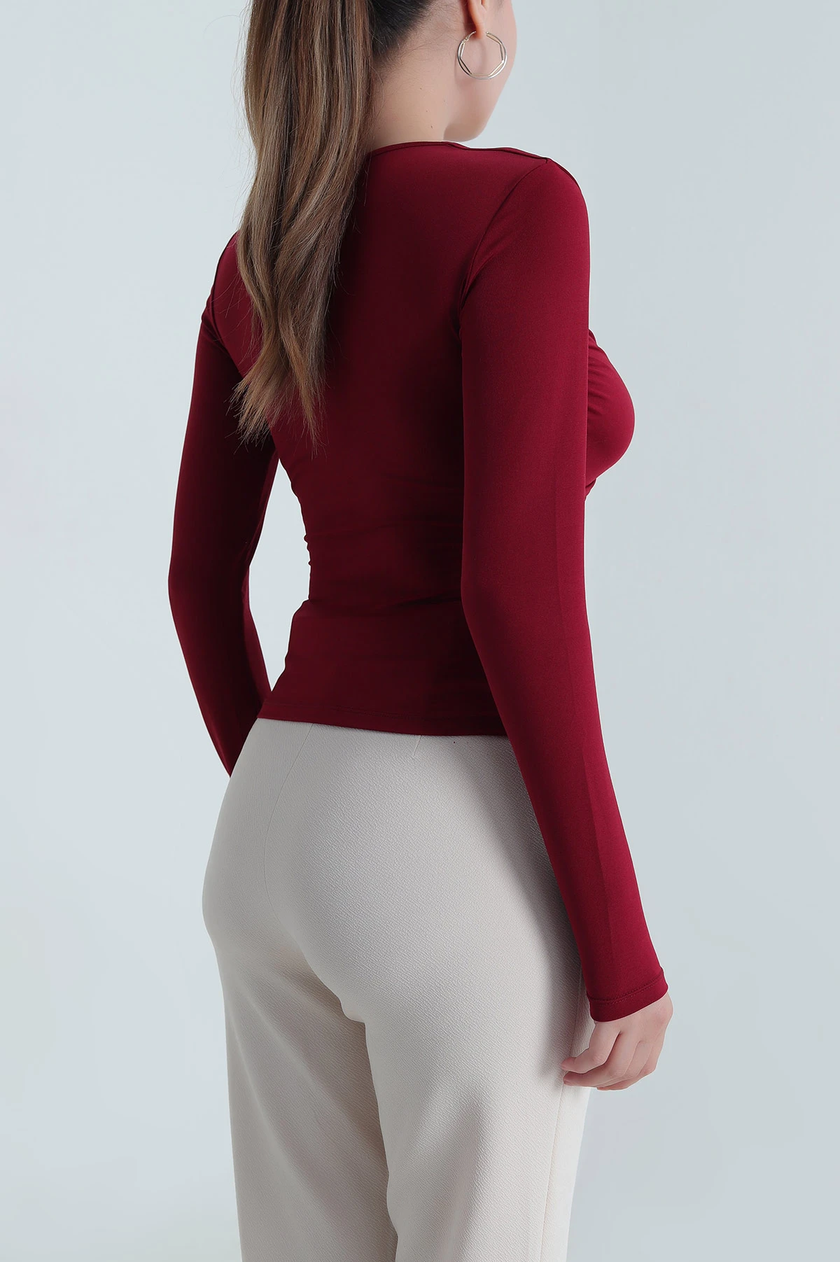 Bordo Likralı Polyemid Kadın Bluz 484626