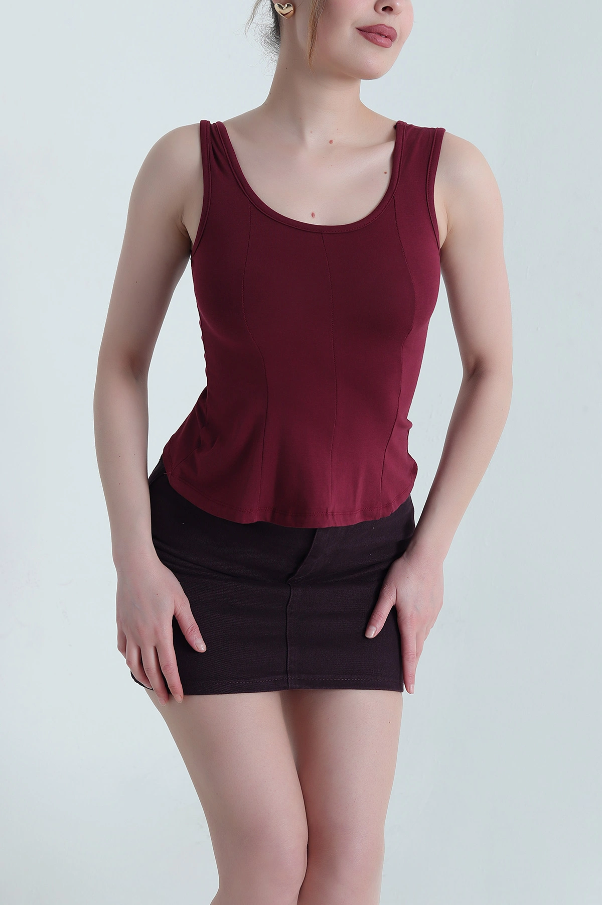 Bordo Likralı Ribana Kadın Bluz 451144