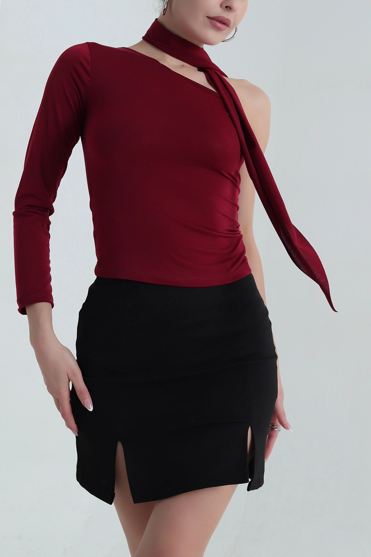 Bordo Likralı Sandy Kadın Bluz 390515