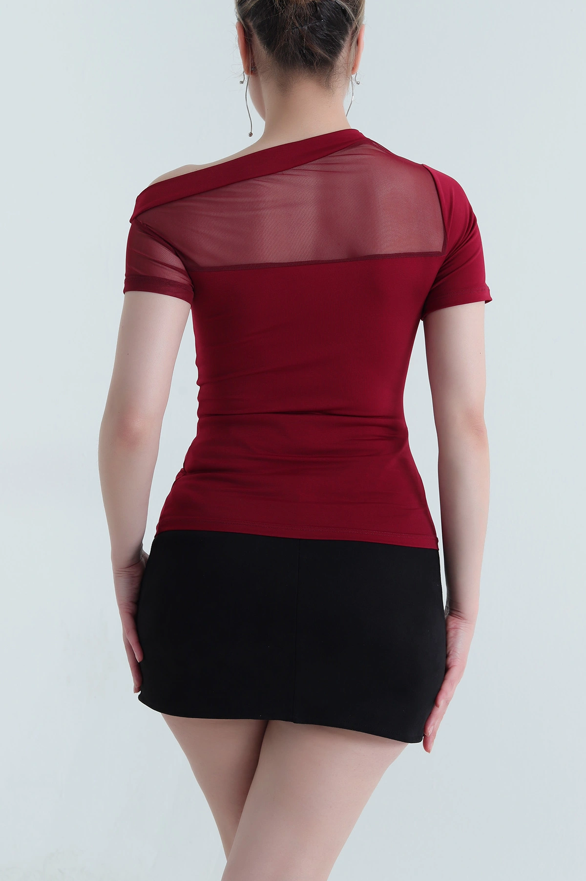 Bordo Likralı Tül Garnili Sandy Kadın Bluz 454328