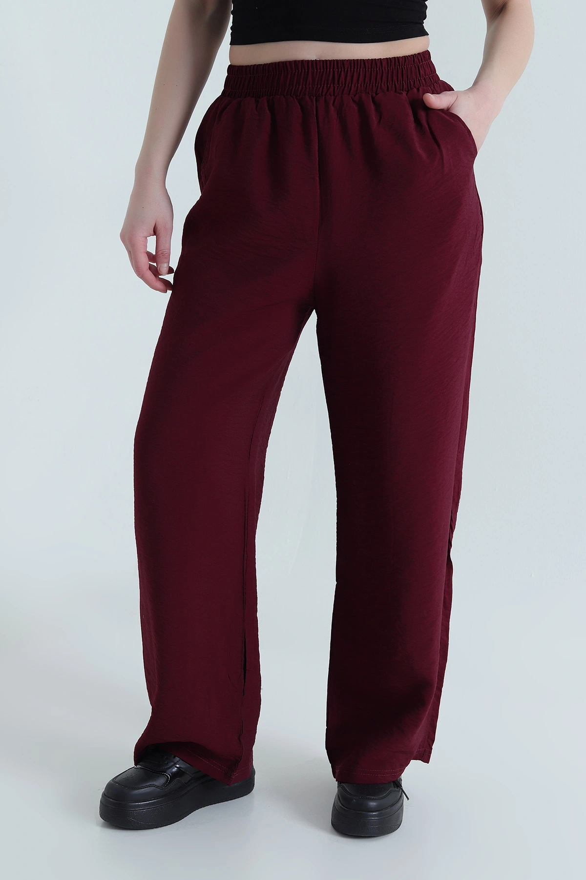 Bordo Lilyum Cepli Bel Lastikli Kadın Pantolon 442115