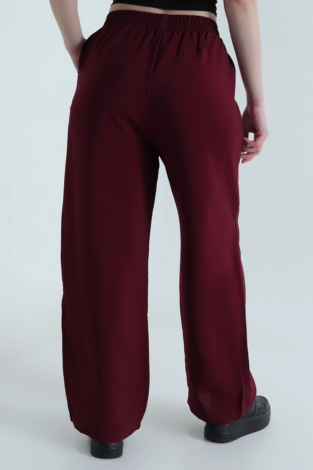 Bordo Lilyum Cepli Bel Lastikli Kadın Pantolon 442115