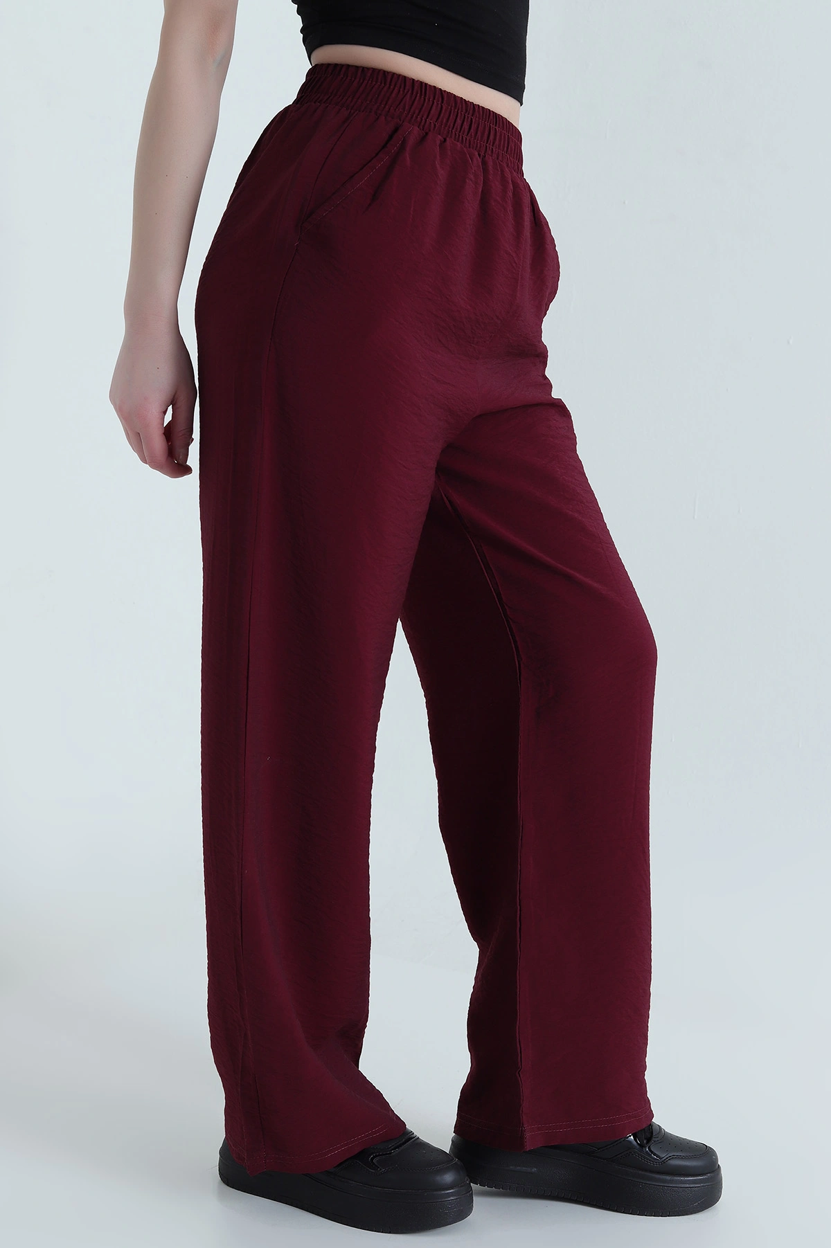 Bordo Lilyum Cepli Bel Lastikli Kadın Pantolon 442115
