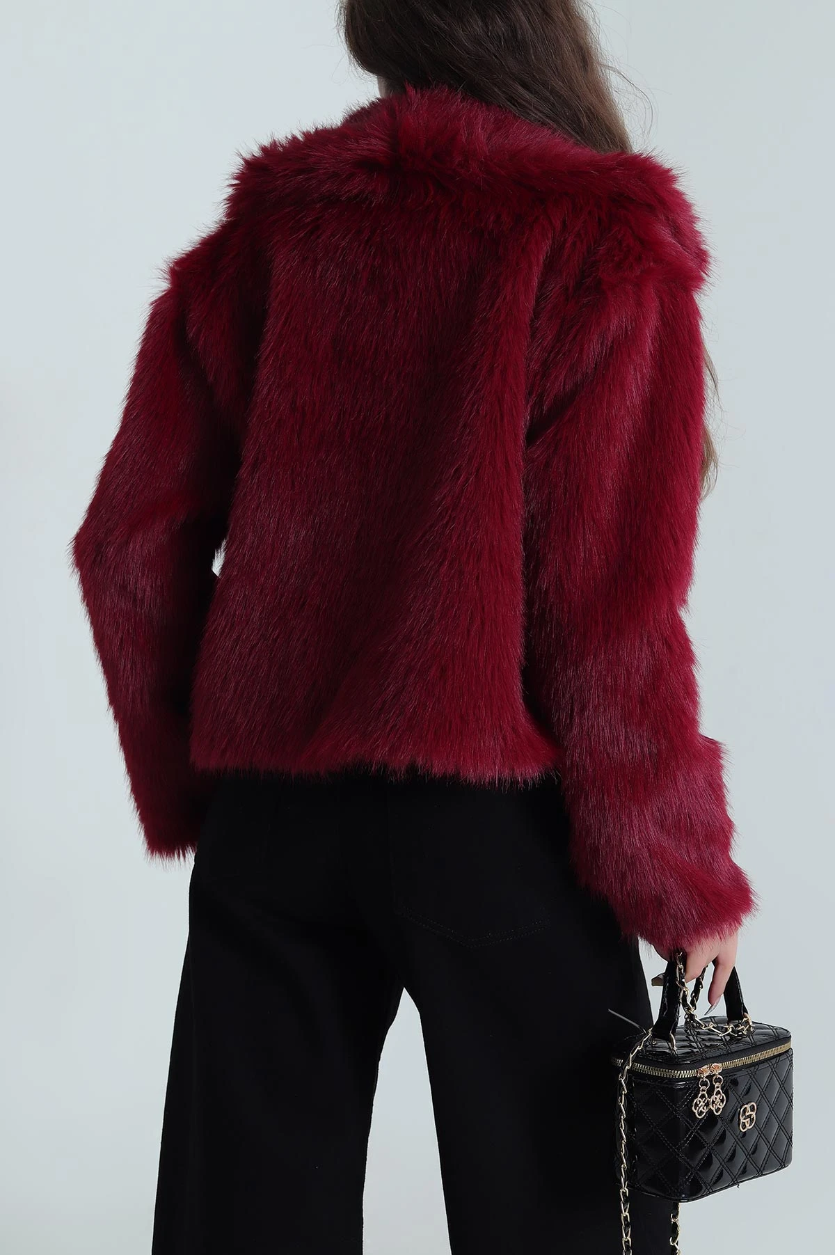 Bordo Lolita Kürk Kadın Mont 484156