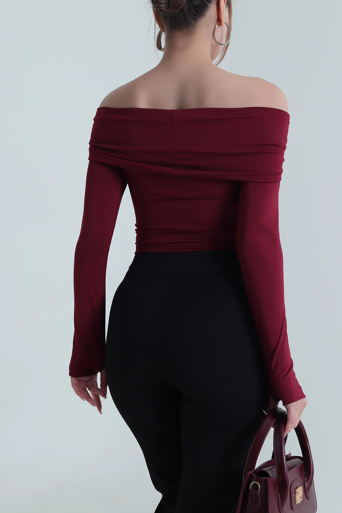 Bordo Madonna Yaka Dalgıç Kadın Bluz 486198