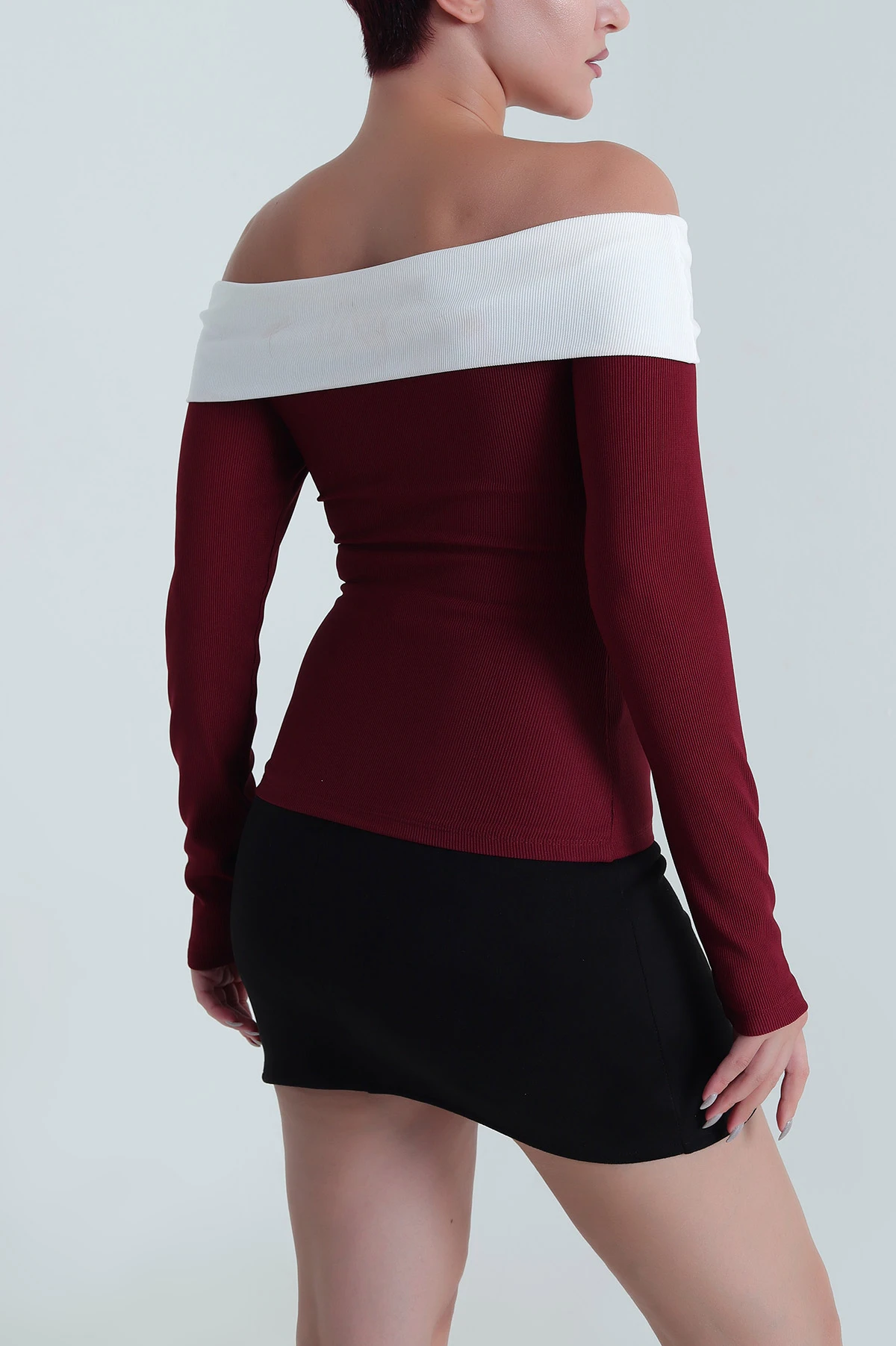 Bordo Madonna Yaka Ottoman Kadın Bluz 482891