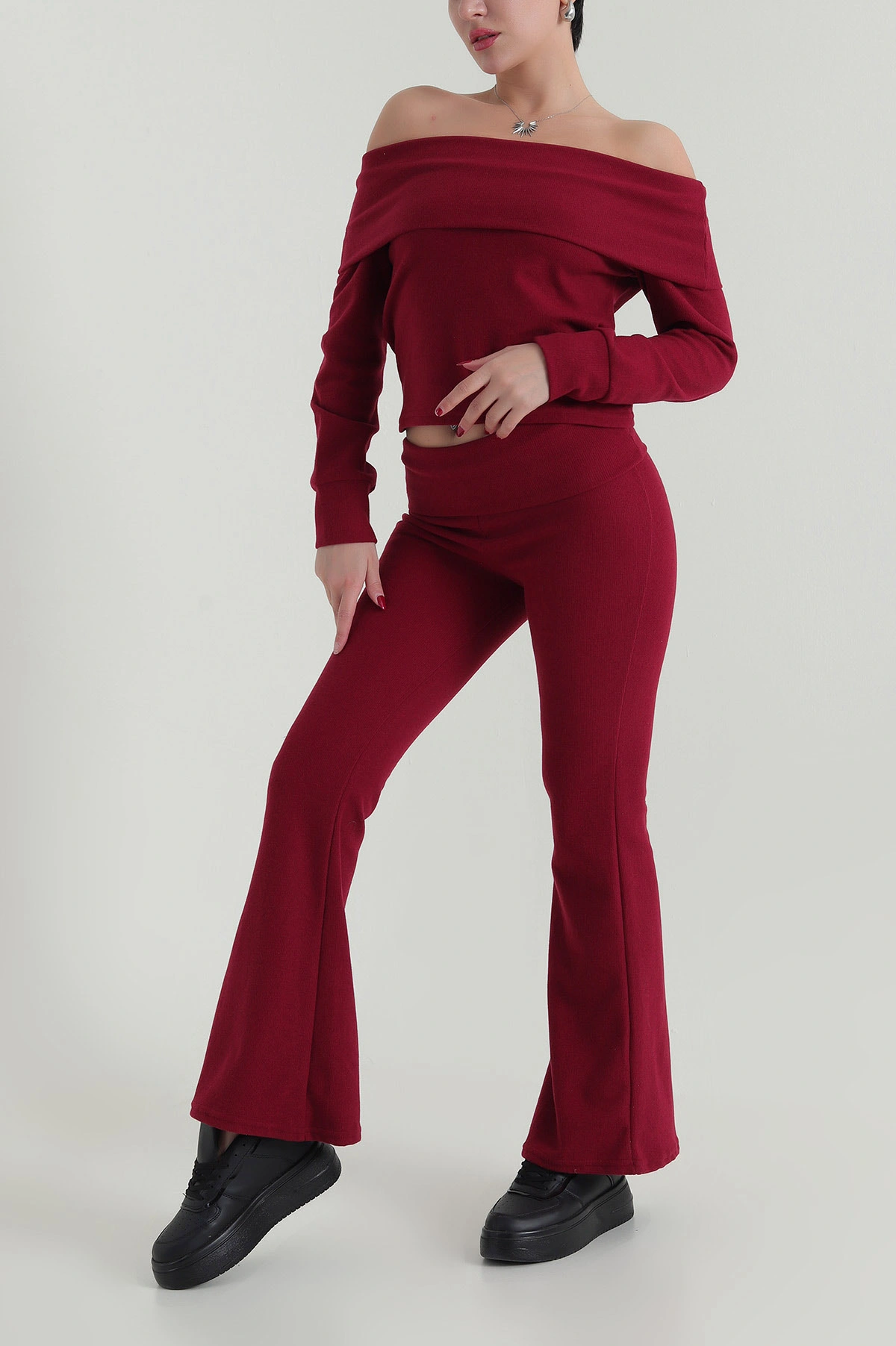 Bordo Madonna Yaka Selanik Kadın İkili Takım 418660