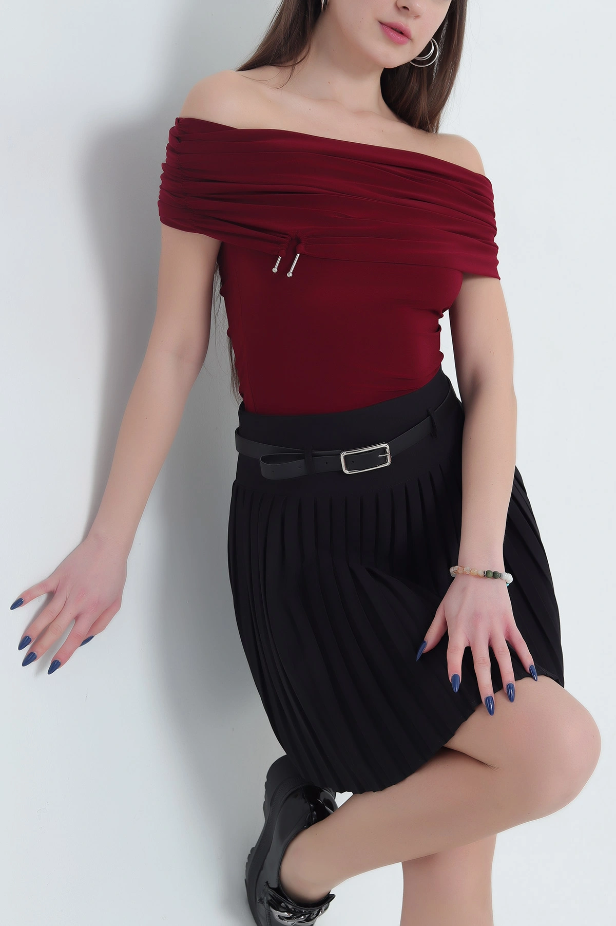 Bordo Madonna Yaka Sendy Kadın Bluz 342954