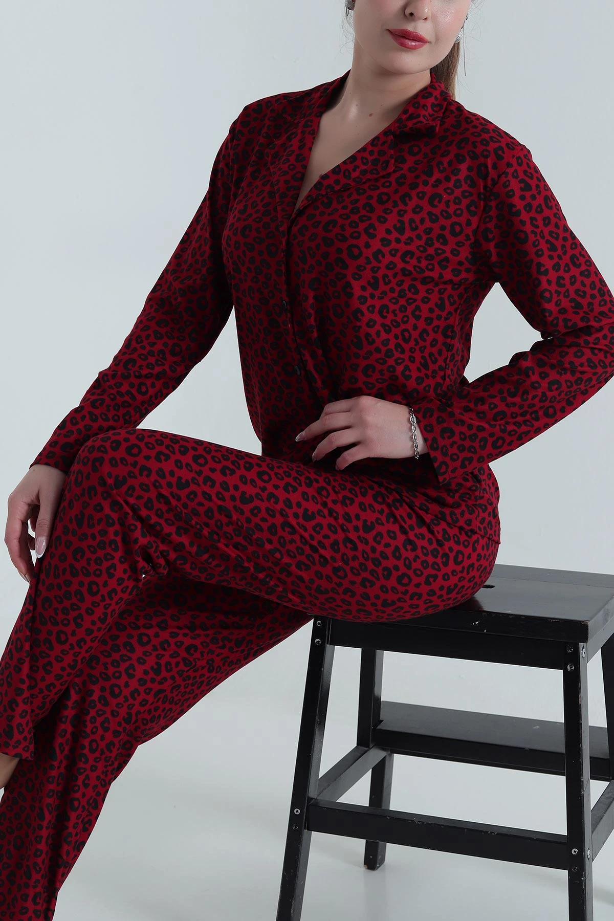 Bordo Milan Soft Düğmeli Kadın Pijama Takımı 488925